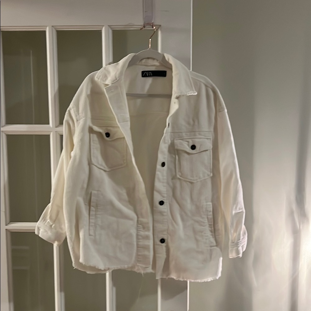 Zara White Corduroy Button-Up Jacket